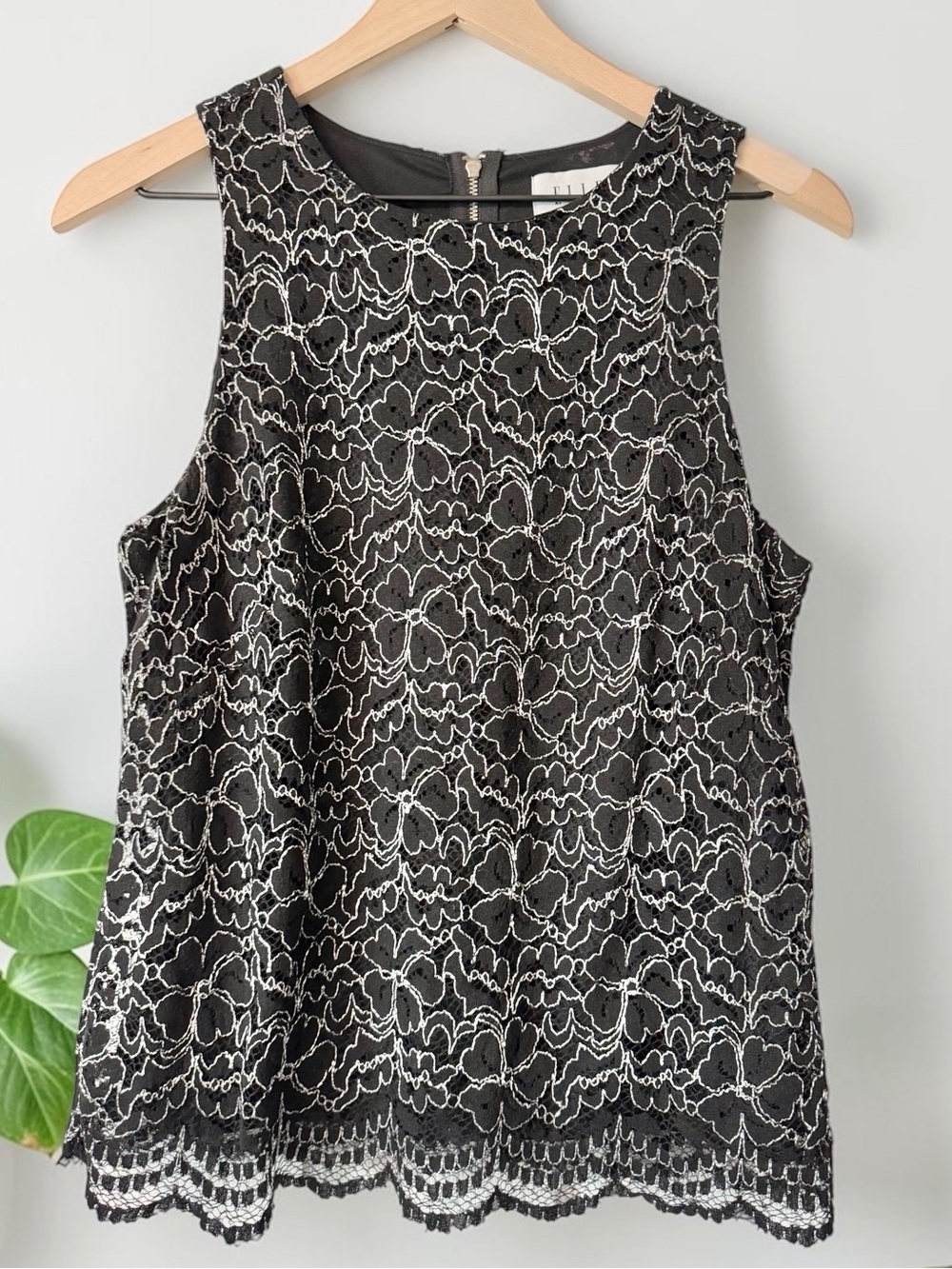 Elle Black Tank Top with White/Black Lace Overlay